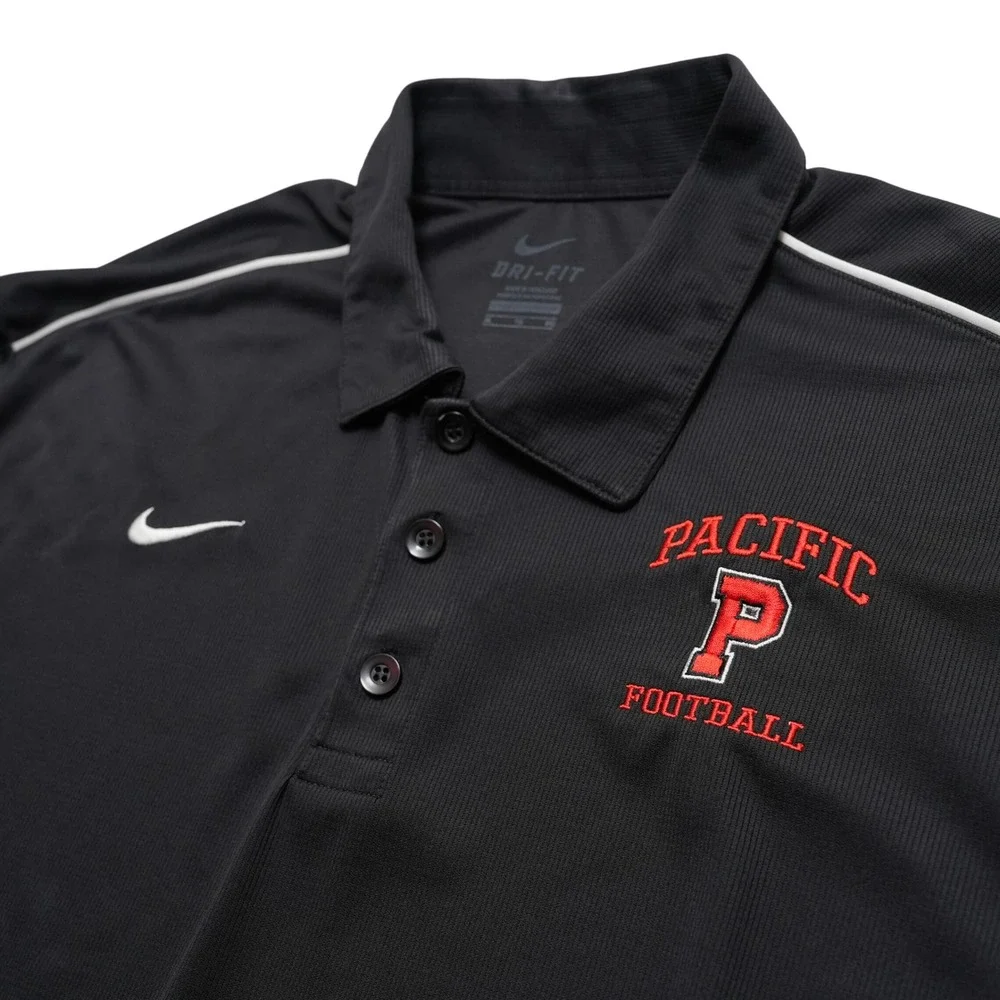 Nike Dri-FIT Mens XL Black Polo Pacific Football Embroidered Athletic Shirt